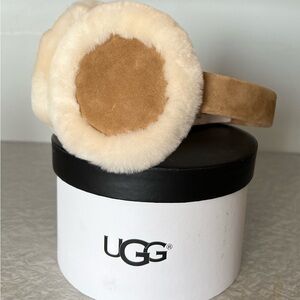 UGG Suede Headband Earmuffs in Chestnut and Cream
